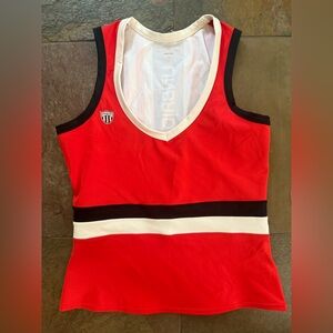 Unbridled workout top. Large. Pull on. Striped back. Slimming  plunging